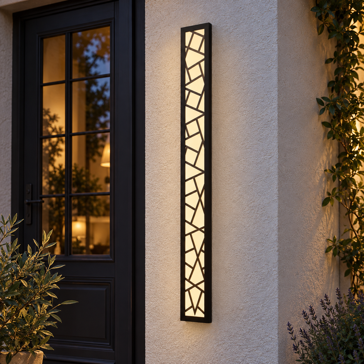 Tesselle — applique noire à motif mosaïque près d’une entrée