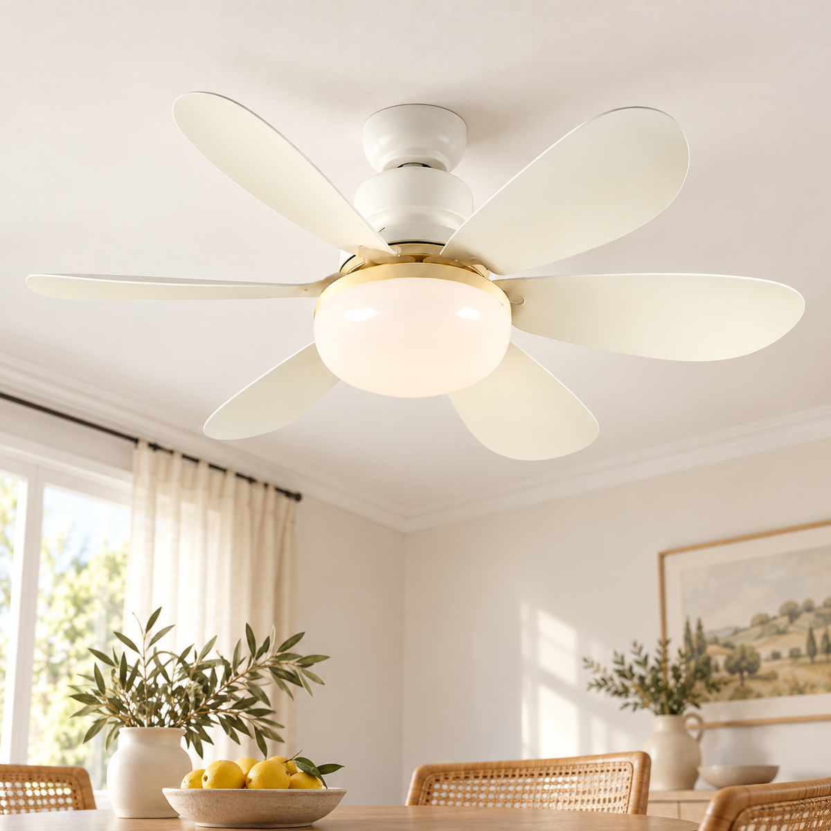 AeroVent — ventilateur plafonnier blanc à six pales
