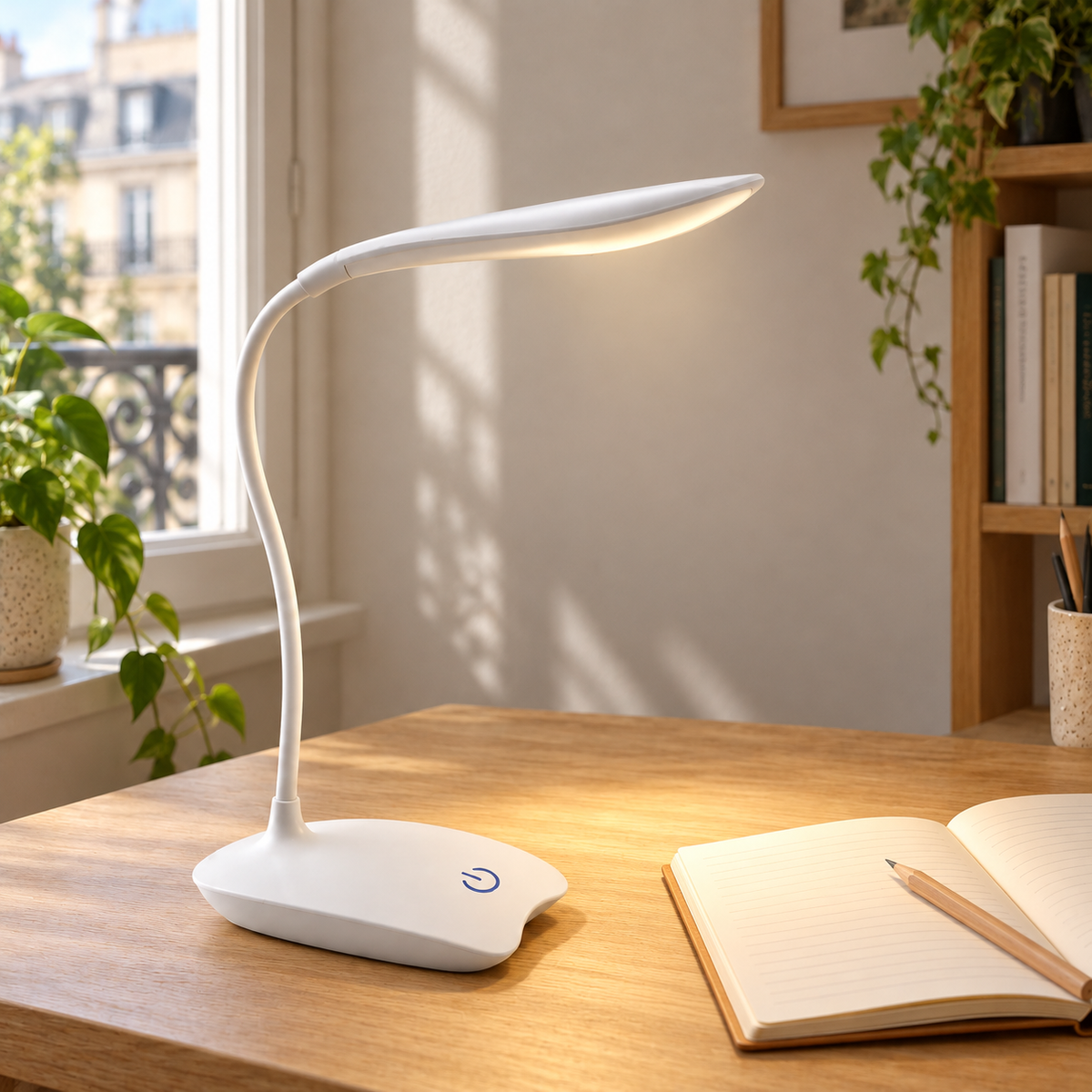 LumaDesk — lampe de bureau blanche dans un coin travail