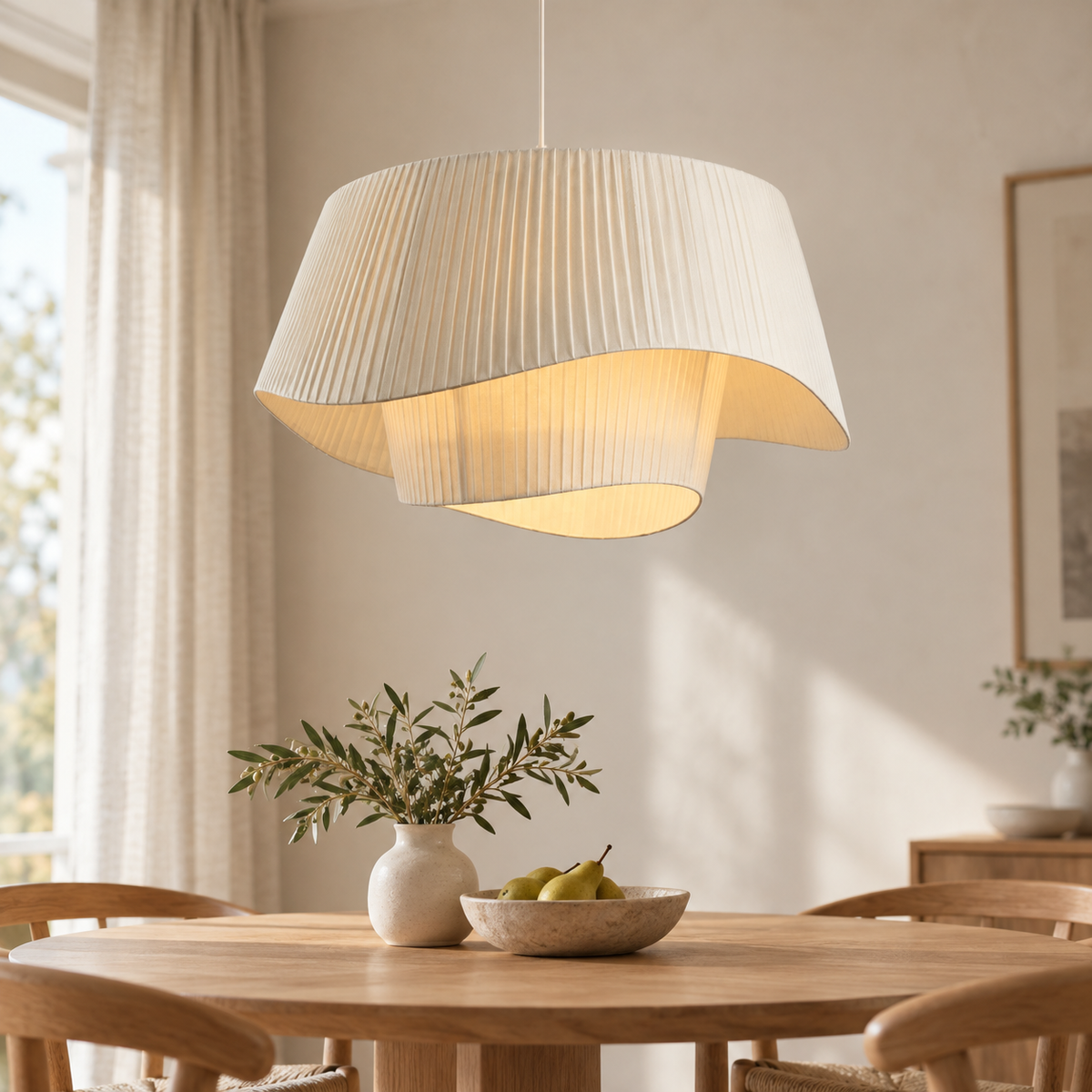 Rubane — suspension à rubans de tissu plissé au-dessus d’une table
