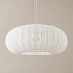 Suspension Lindby Helin, blanche, Ø 70 cm, textile, 3 x E27 — Forme de l’abat-jour — Mise en scène illustrative · Blanche, diamètre 70 cm