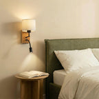 Applique murale Lucande Lieske, beige, tissu, E27, lampe de lecture LED — vue 2, référence 10040813