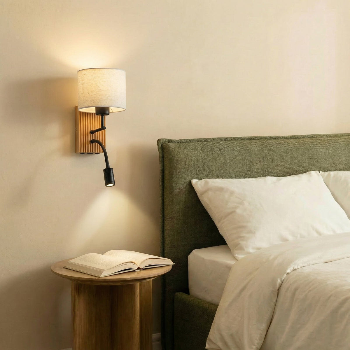 Applique murale Lucande Lieske, beige, tissu, E27, lampe de lecture LED — vue 2, référence 10040813
