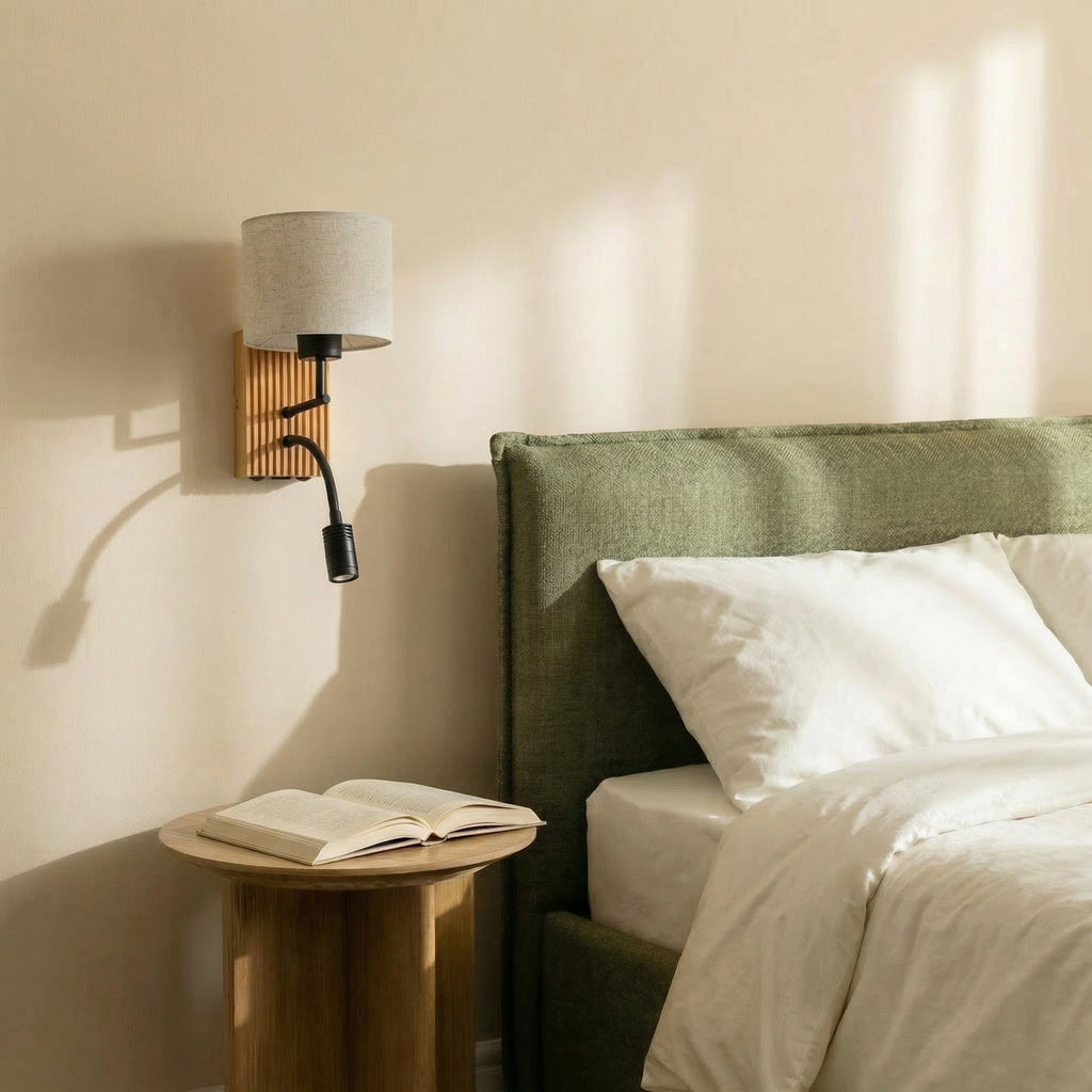 Applique murale Lucande Lieske, beige, tissu, E27, lampe de lecture LED — vue 3, référence 10040813