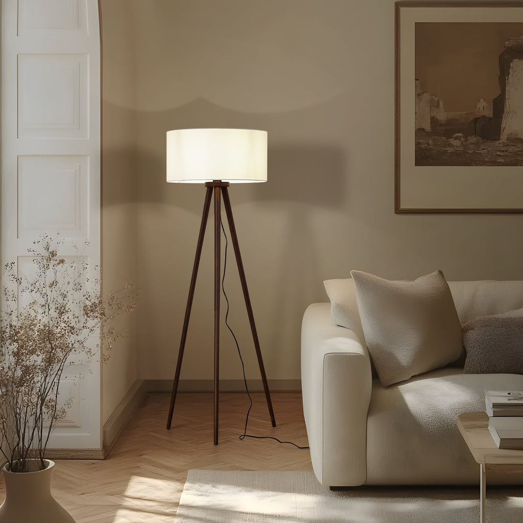 Lindby lampe sur pied Charlia, blanc, bois de noyer, hauteur 150 cm — vue 2, référence 10041730