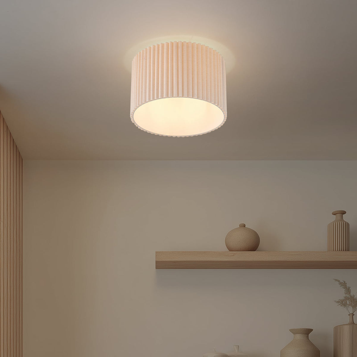Plafonnier Lindby Libbie, Ø 45 cm, lin, couleur crème — vue 2, référence 10041971