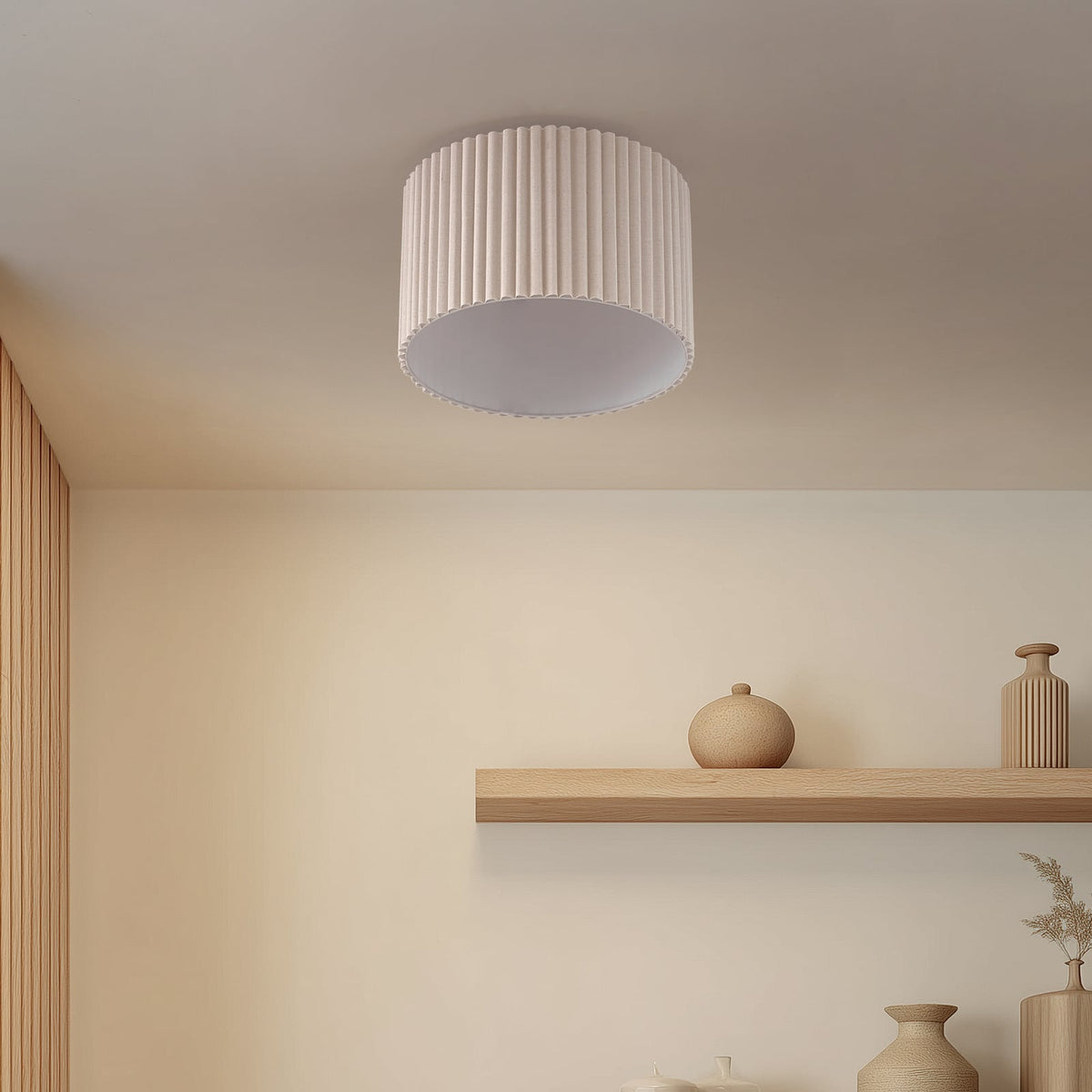 Plafonnier Lindby Libbie, Ø 45 cm, lin, couleur crème — vue 3, référence 10041971