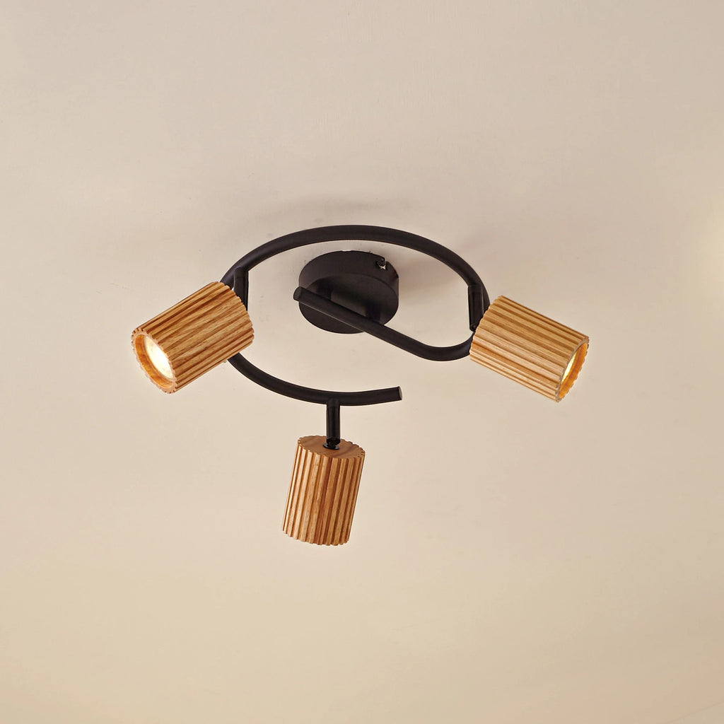 Spot pour plafond Lindby Stralino, à 3 lampes, Ø31cm, bois, GU10 — vue 1, référence 10042011