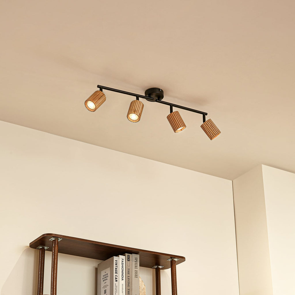 Spot pour plafond Lindby Stralino, à 4 lampes, longueur 60 cm, bois — vue 2, référence 10042012