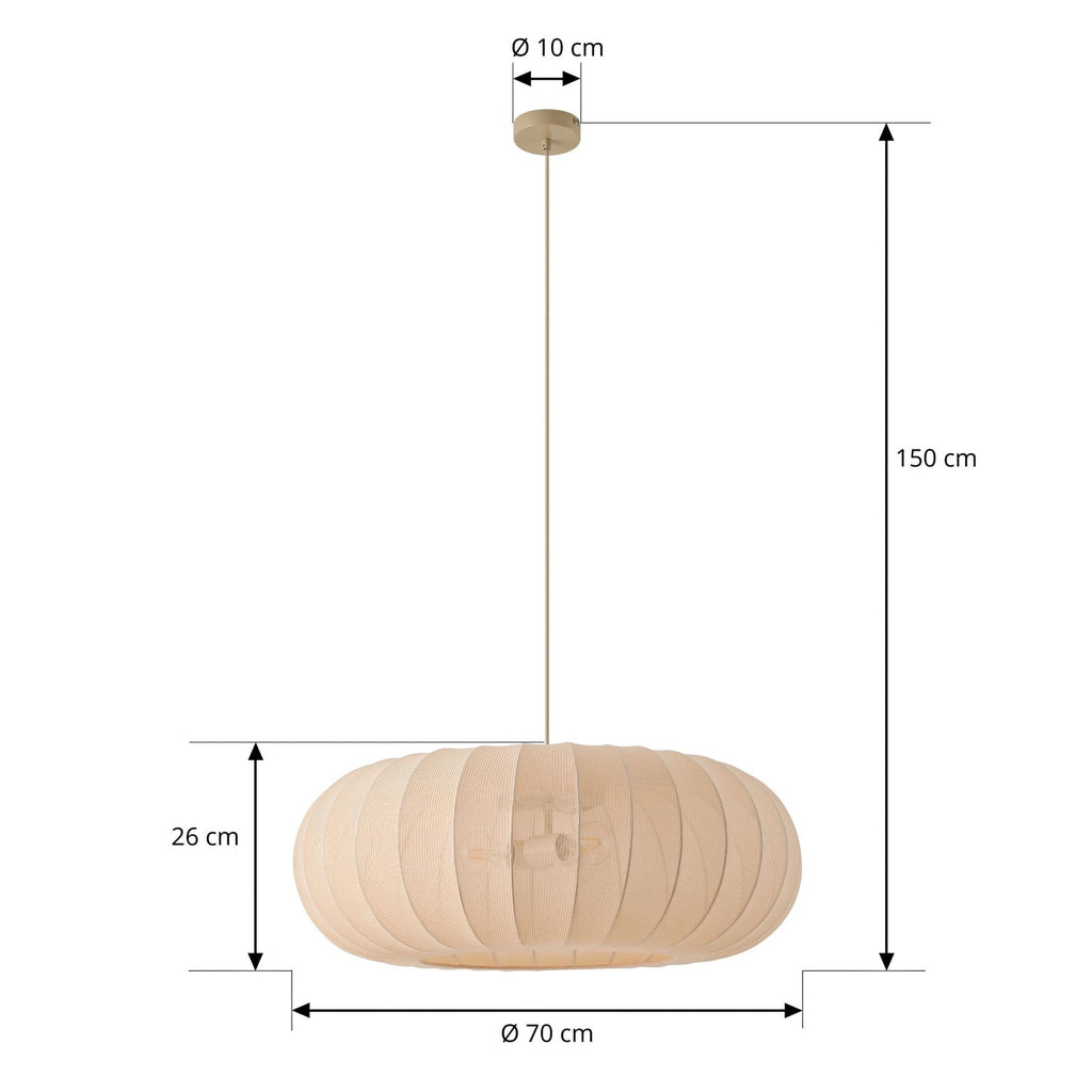 Suspension Lindby Helin, beige, Ø 70 cm, textile, 3 x E27 — vue 3, référence 10043497