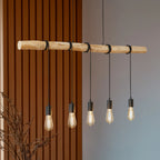 Lindby suspension Rome, 5 lampes, bois, corde, noir, 116 cm — vue 1, référence 9626190