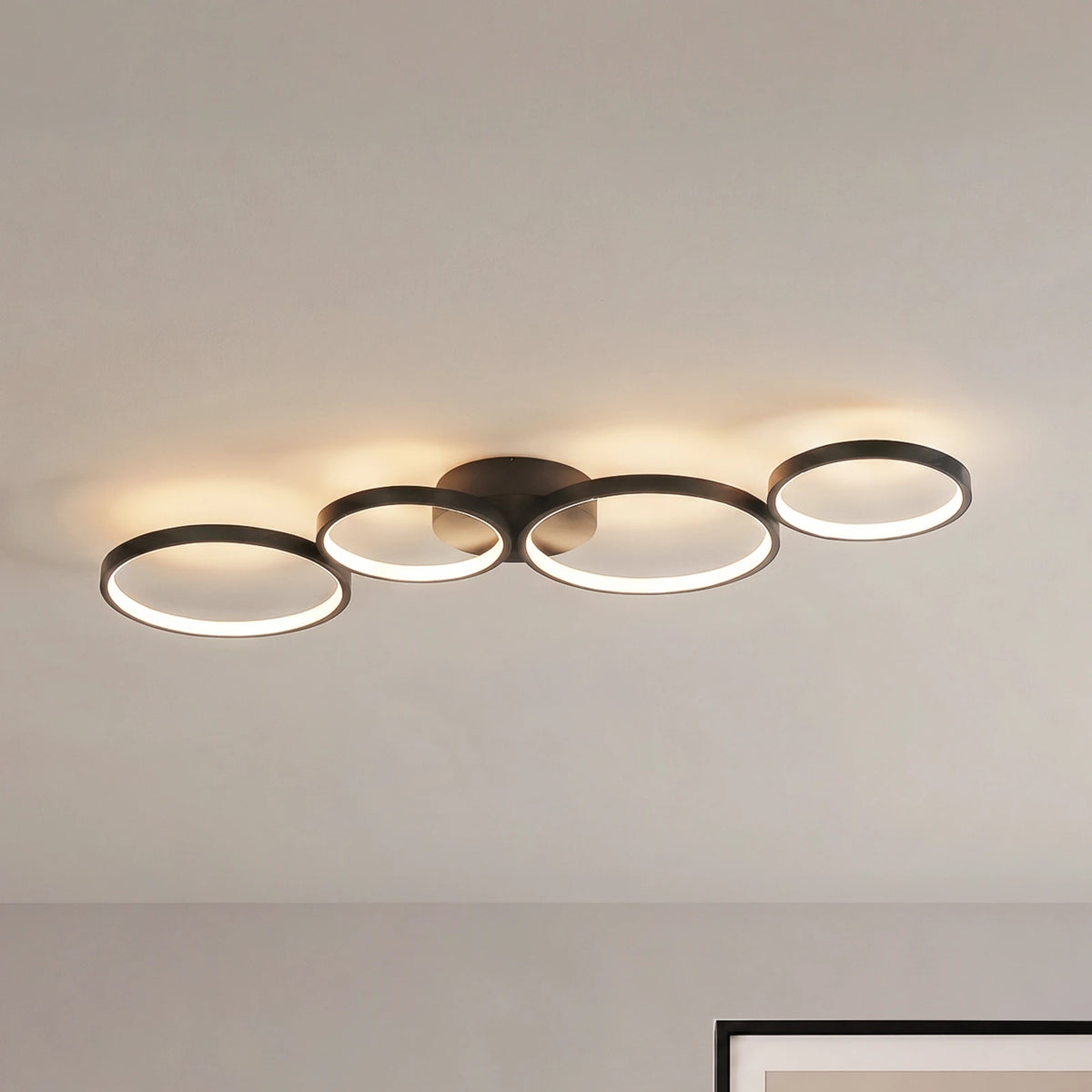 Lindby Plafonnier LED Evengeline, noir, aluminium, 88 cm — vue 1, référence 9626864