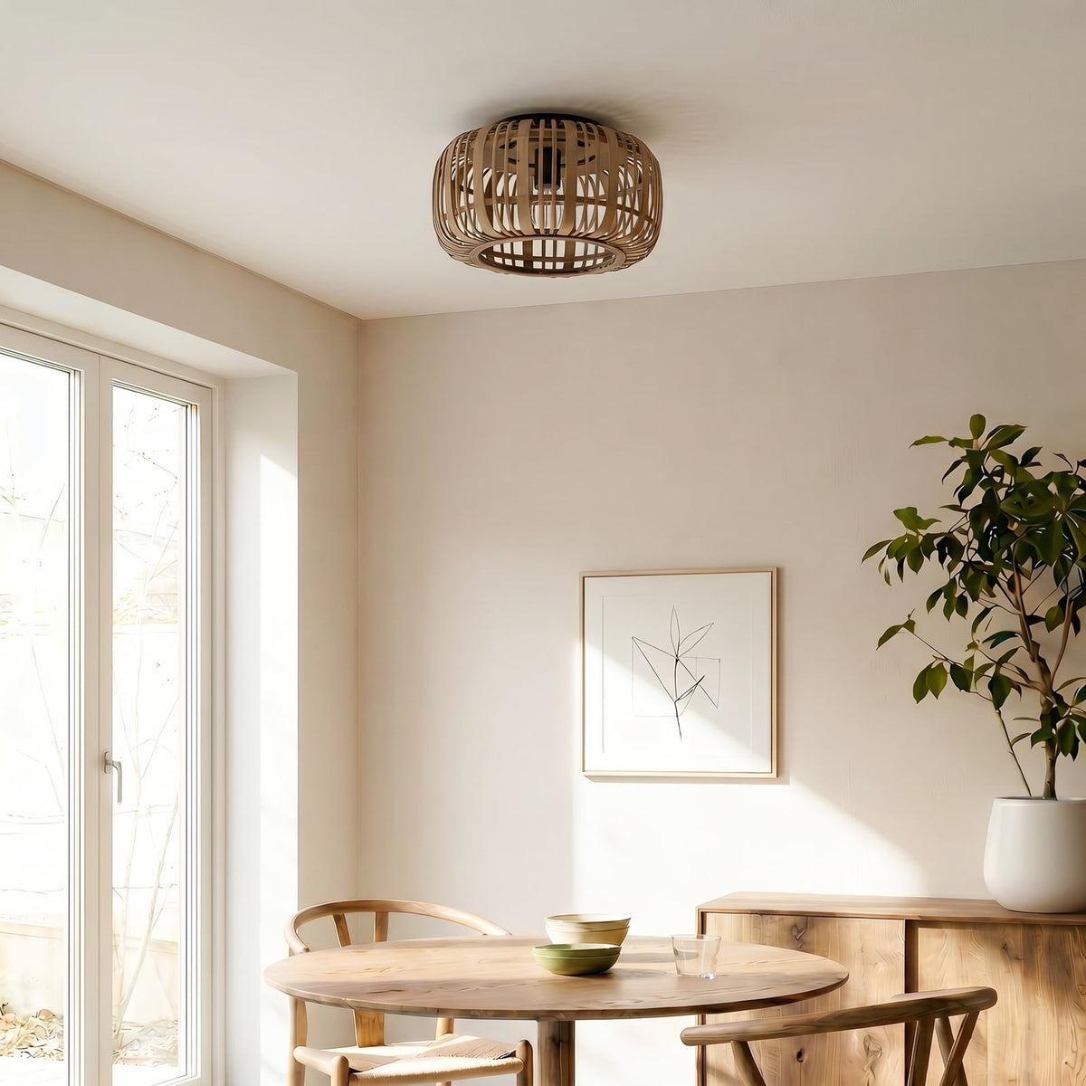 Lindby plafonnier Canyana, naturel, rotin, Ø 40 cm — vue 3, référence 9921057