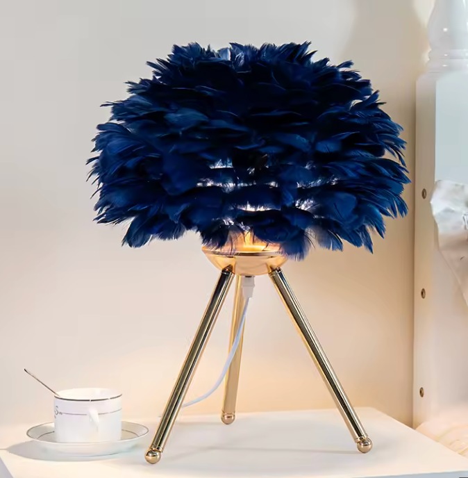 Lampe sur trépied, abat-jour bleu