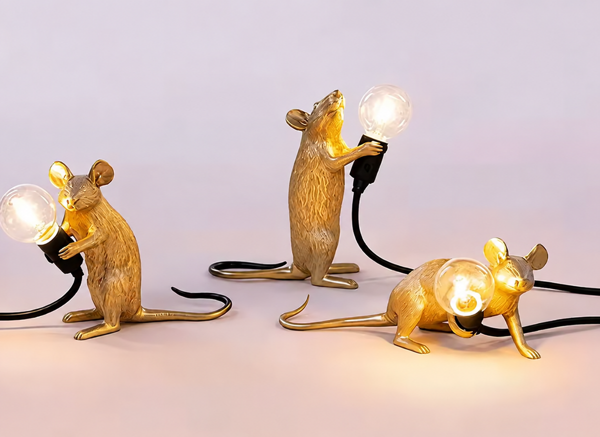 Lampes souris dorées, présentation des silhouettes
