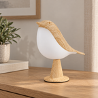 oiseau — aspect bois clair et diffuseur blanc, vue éteinte en lumière naturelle