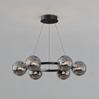 Lustre à globes de verre — 6 globes, noir et gris fumé