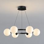 Lustre à globes de verre — 6 globes, noir et blanc
