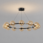 Lustre à globes de verre — 12 globes, noir et ambre