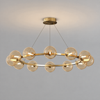Lustre à globes de verre — 12 globes, cuivre et ambre