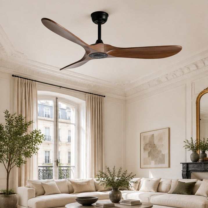 Ventilateur de plafond — Noir et brun — salon — mise en scène illustrative 1