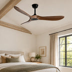 Ventilateur de plafond — Noir et brun — chambre — mise en scène illustrative 2