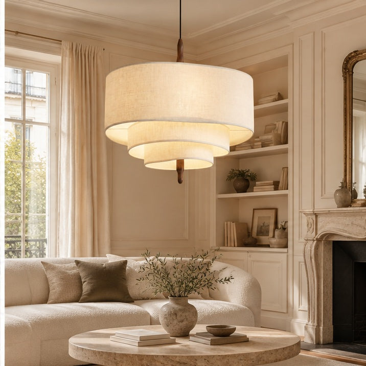 Suspension sculpturale — Bois et tissu beige — salon — mise en scène illustrative 3