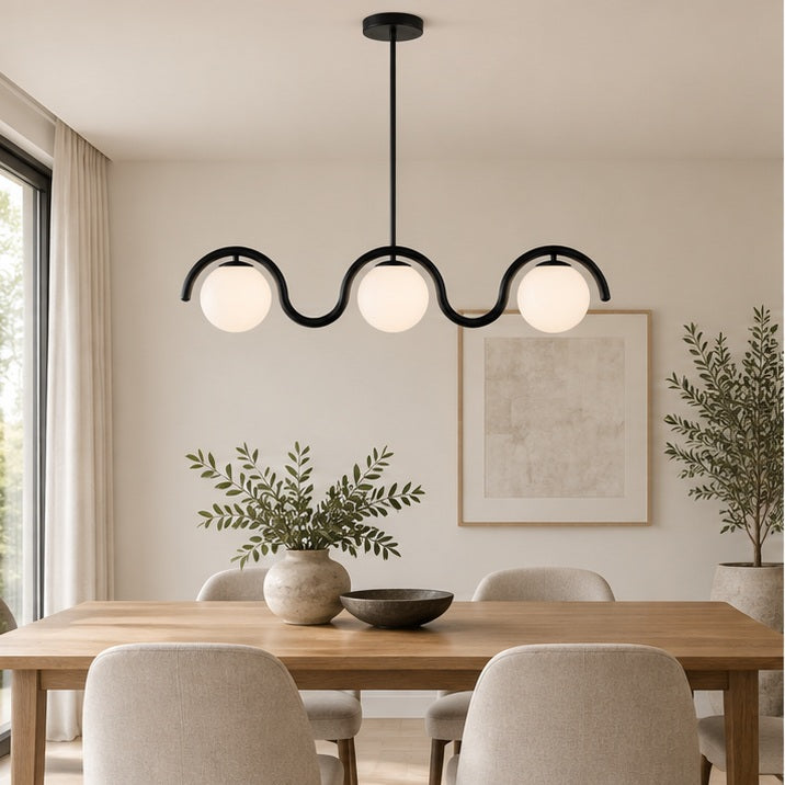 Suspension linéaire à globes — salle à manger — mise en scène illustrative 1
