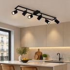 Spot pour plafond Lindby Bravius, noir, à 6 lampes, fer — cuisine — mise en scène illustrative 2