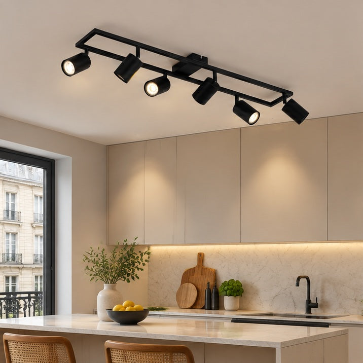 Spot pour plafond Lindby Bravius, noir, à 6 lampes, fer — cuisine — mise en scène illustrative 2