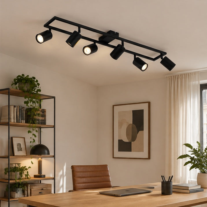 Spot pour plafond Lindby Bravius, noir, à 6 lampes, fer — bureau — mise en scène illustrative 3