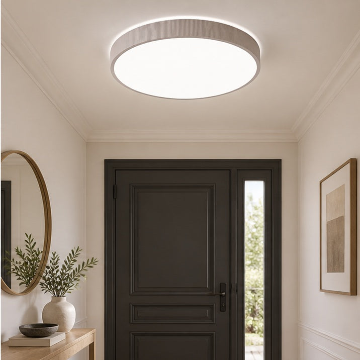 Plafonnier LED Lindby Zylo, taupe, Ø 49 cm, CCT à intensité variable — entrée — mise en scène illustrative 3