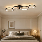 Lindby Plafonnier LED Evengeline, noir, aluminium, 88 cm — chambre — mise en scène illustrative 2