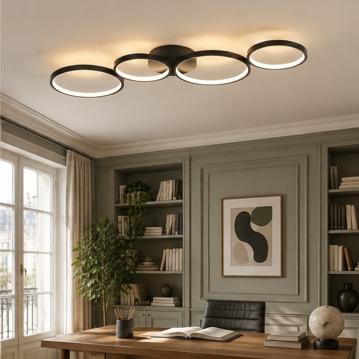 Lindby Plafonnier LED Evengeline, noir, aluminium, 88 cm — bureau — mise en scène illustrative 3