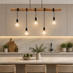 Lindby suspension Rome, 5 lampes, bois, corde, noir, 116 cm — cuisine — mise en scène illustrative 2