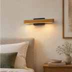 Applique murale LED Lucande Lieske, 40 cm, bois, noir — chambre — mise en scène illustrative 3