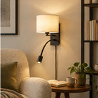 Lindby applique murale Florens, noir, lampe de lecture LED, 23,5 cm — salon — mise en scène illustrative 3