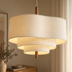 sculpturale — tissu beige et bois, angle supérieur