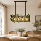 Suspension Treille 63 cm noire à quatre lumières — mise en scène illustrative 1