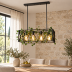 Suspension Treille 63 cm noire à quatre lumières — mise en scène illustrative 12