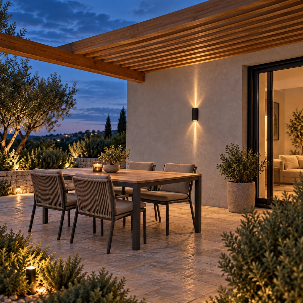 Noctéra — éclairage d’une terrasse aménagée — mise en scène illustrative retouchée
