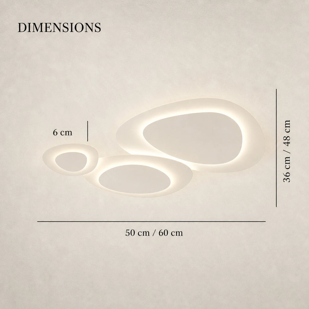 Nuvéa plafonnier nuage blanc — dimensions 50 cm ou 60 cm, hauteur 36 cm ou 48 cm et épaisseur 6 cm