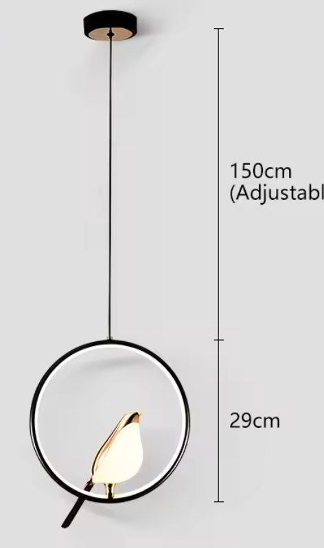 Suspension oiseau — Rond noir et doré