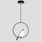 Suspension oiseau rond noir argente — visuel reconstitué d’après les références