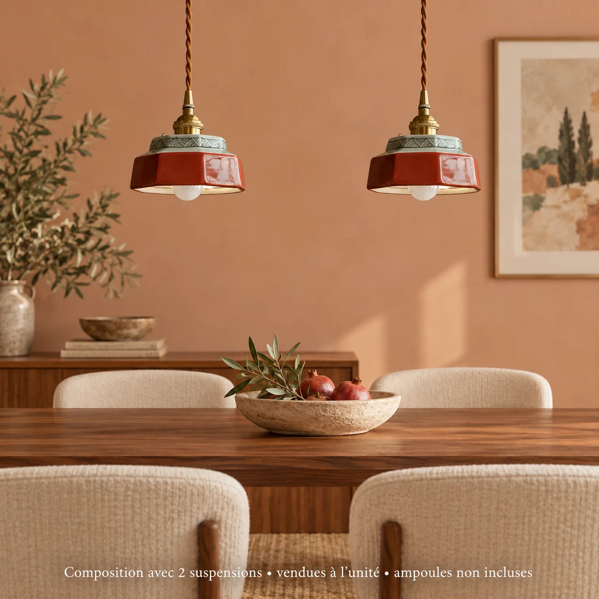 Pastille — Composition décorative créée à partir des références du modèle, avec deux unités vendues séparément. Mise en situation virtuelle, sans démonstration de fonctionnement ; décor non inclus.