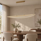 Suspension LED Feuille 118 cm dorée — trois ambiances illustratives, 12 secondes