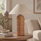 Lampe à poser en rotin 47 cm — trois ambiances illustratives, 12 secondes