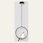 Suspension oiseau et contour lumineux — Rond noir et doré — présentation photographique de vues natives, 10 secondes. Décor non inclus.