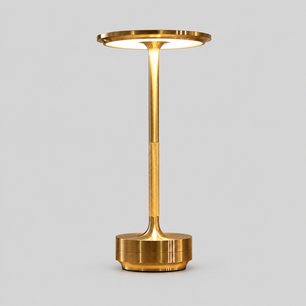 Rétalis — finition Or, lampe entière sur fond gris ; arrière-plan retouché.