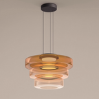 Stratéa Suspension Verre Structure à Plusieurs Niveaux - Ambre - 3Couche D45 cm - Blanc Chaud